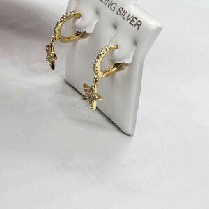 Brand New  Sterling Silver 925 CZ Star Huggy Earrings